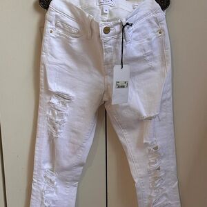 Frame Denim White Distressed Ankle Jeans